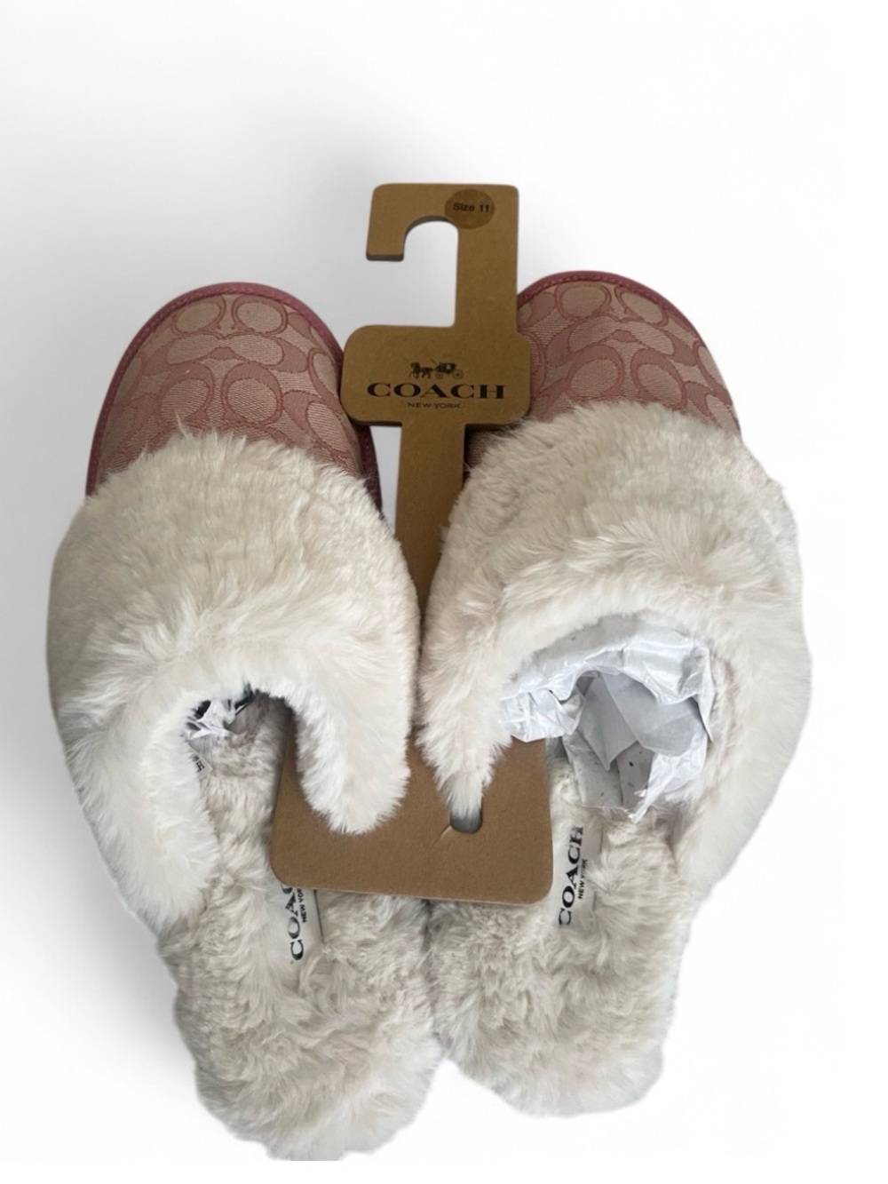 Coach Pink Signature Faux-Fur Slide Slippers